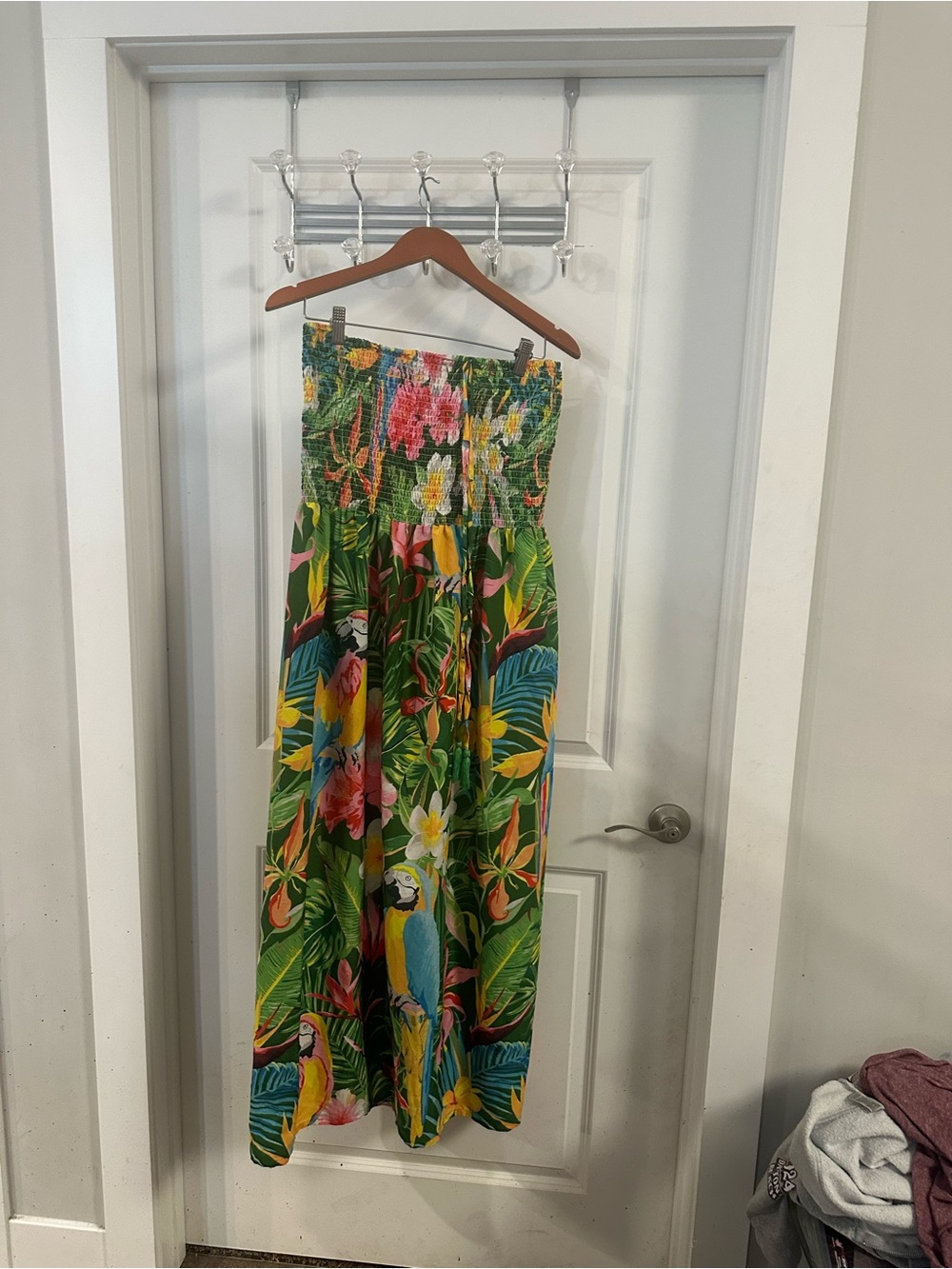 Source Unknown Tropical Parrot Print Smocked Maxi Skirt - Green Multi